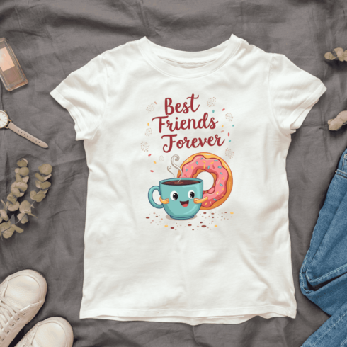 Kawaii Coffee Cup and Donut T-shirt Design Bundle cover image.