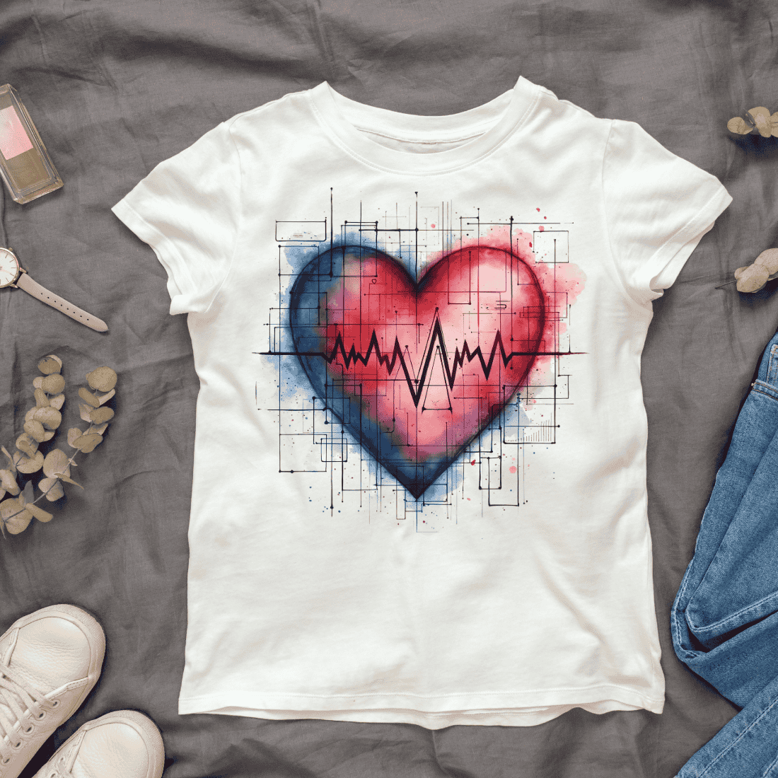 Heart and Technology With Love Data T-shirt Design Bundle cover image.