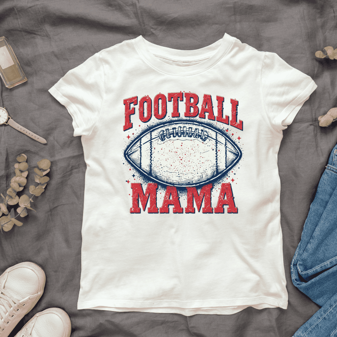 Football with Mama Text T-shirt Design cover image.