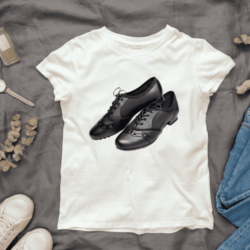 Pair of Black Leather Dance Shoes T-shirt Design cover image.