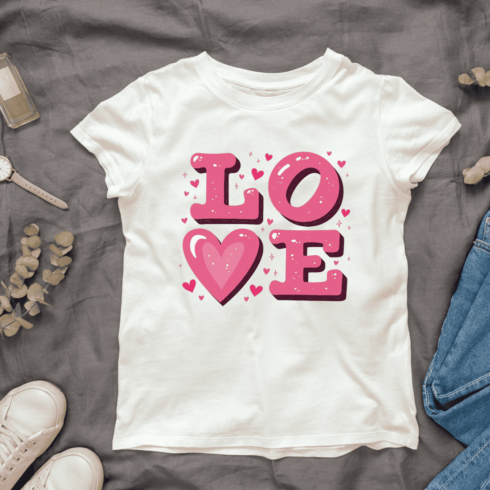 Love Text, Romantic Valentine's Day T-shirt Design Bundle cover image.