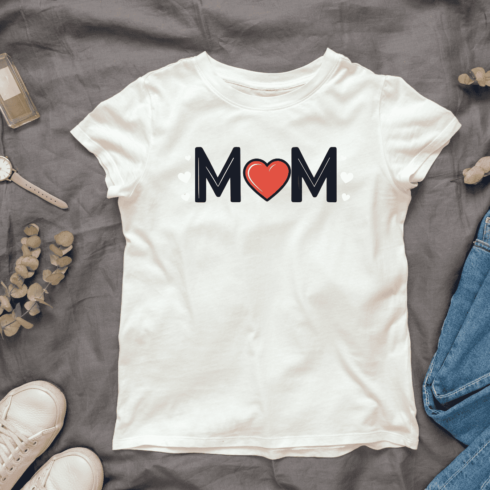 MOM Typography with Hearts T-shirt Design cover image.