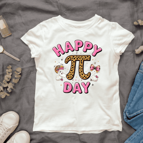 Pi Day Typography with Leopard Print T-shirt Design cover image.