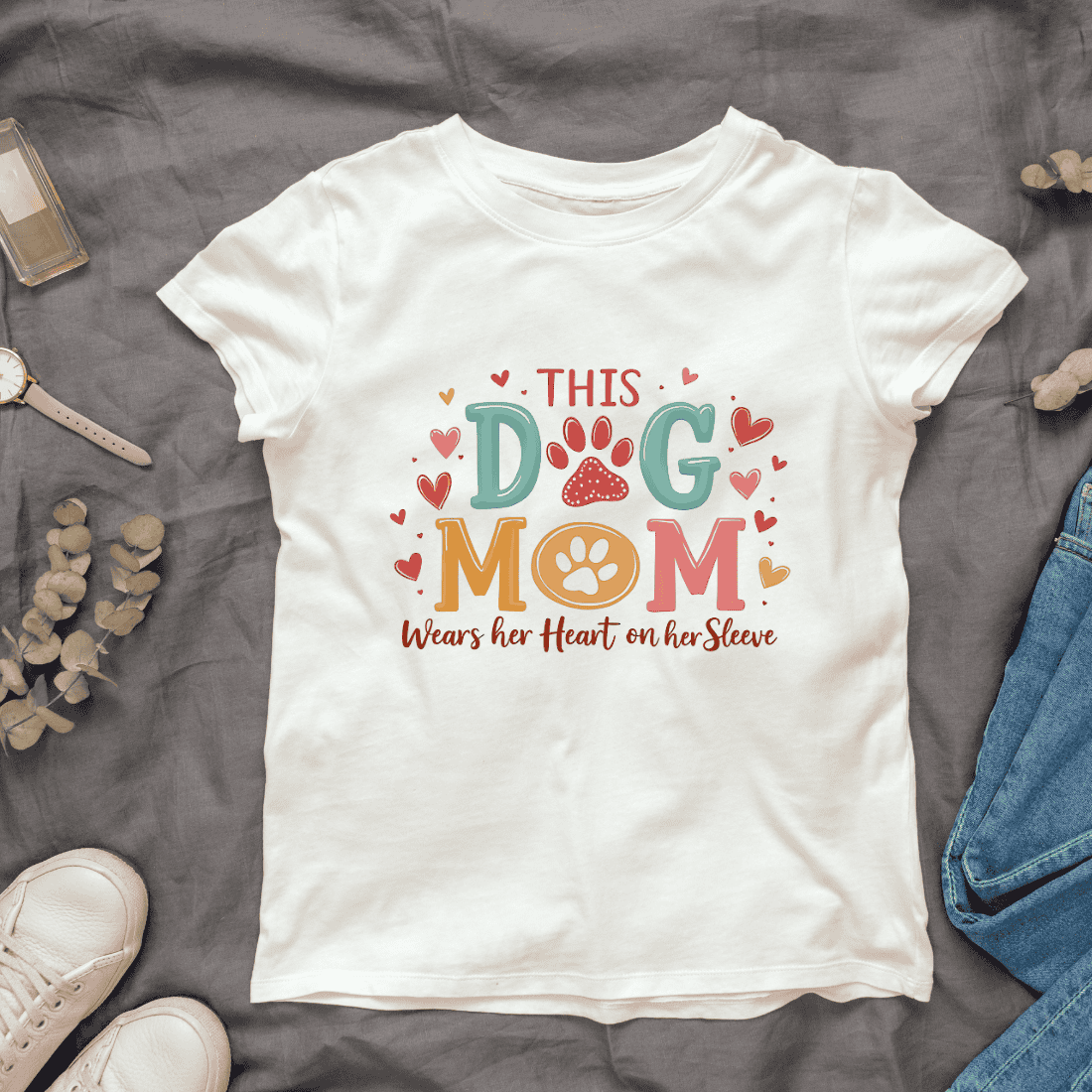 Dog Mom Text with Paw T-shirt Design Bundle cover image.