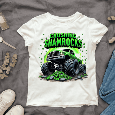 Crushing Shamrocks Monster Truck T-shirt Design cover image.