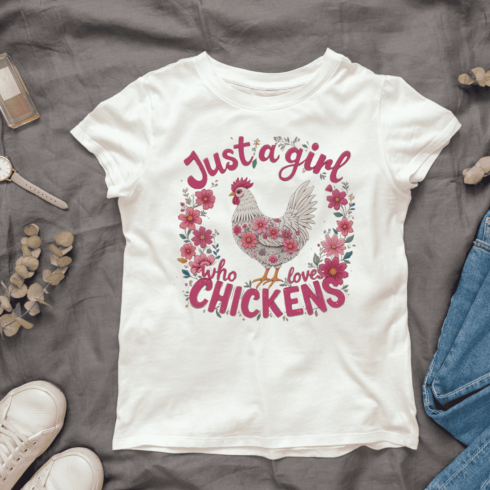 Just A Girl Who Loves Chickens T-shirt Design cover image.