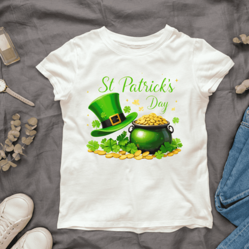 Festive St Patricks Day T-shirt Design cover image.