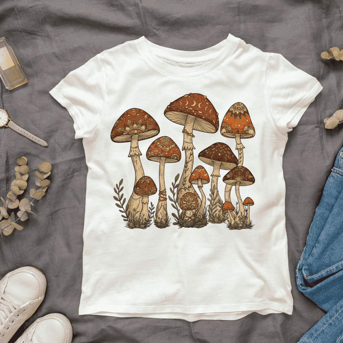 Ornate Patterned Mushroom T-shirt Design cover image.