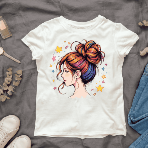 Vibrant Hair Bun T-shirt Design cover image.