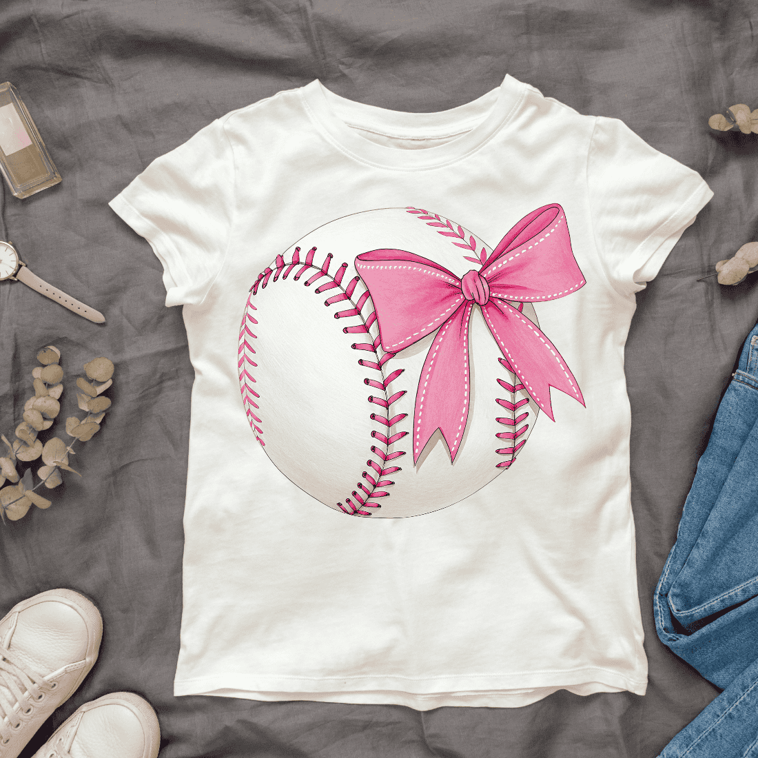 White Baseball with Pink Ribbon Bow T-shirt Design Bundle cover image.