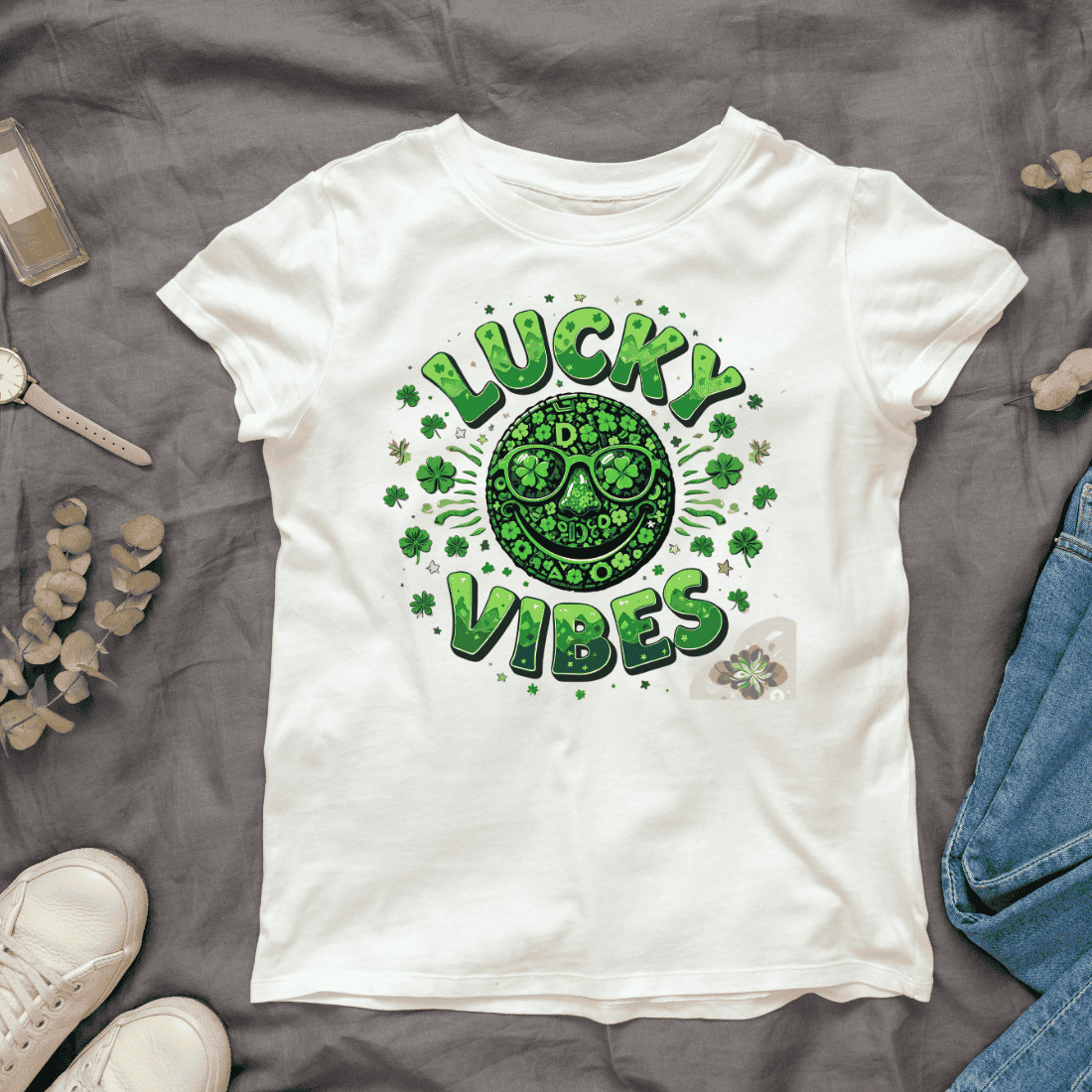 Lucky Vibes St Patrick's Day T-shirt Design cover image.