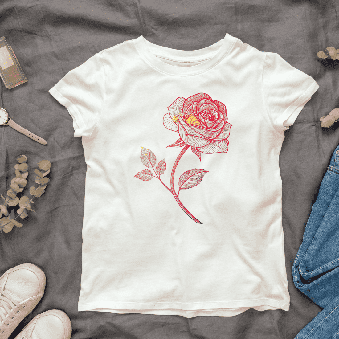 Watercolor Elegant Pink Rose T-shirt Design cover image.