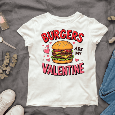 Burger and Hearts T-shirt Design cover image.