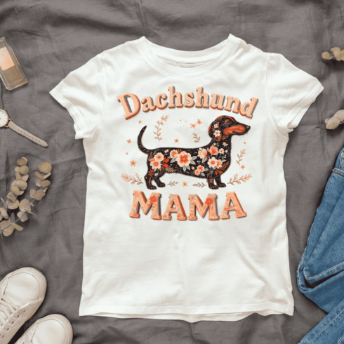 Dachshund Mom Floral Pattern Pet T-shirt Design cover image.