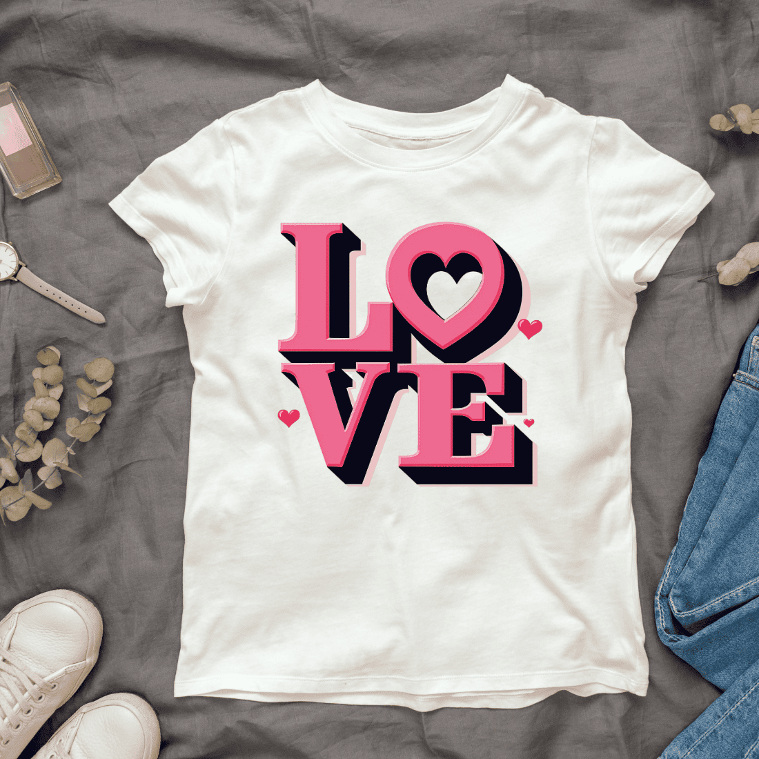 Watercolor Love Typography T-shirt Design Bundle cover image.