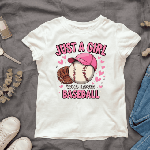 Just A Girl Who Loves Baseball T-shirt Design cover image.