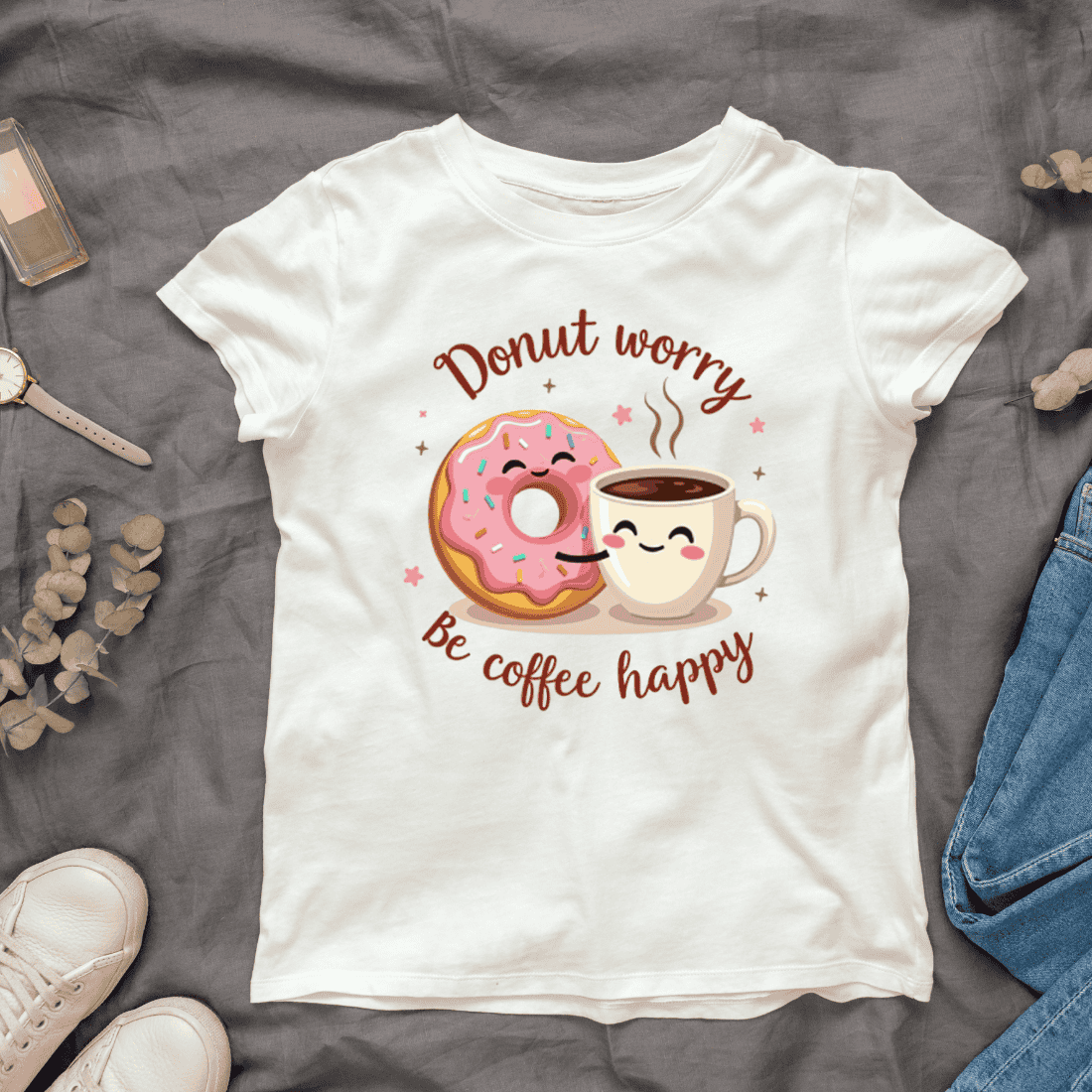 Donut Worry Be Coffee Happy T-shirt Design Bundle cover image.