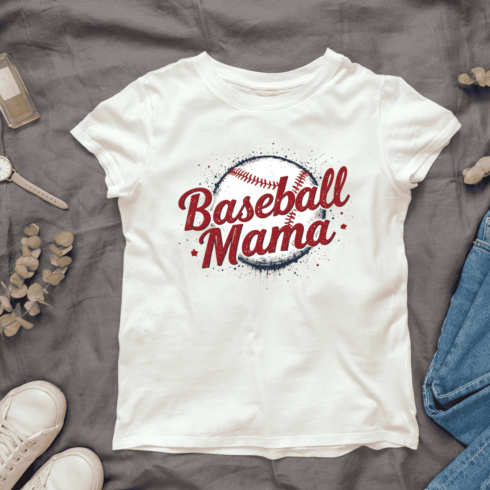 Baseball with Mama Text T-shirt Design cover image.