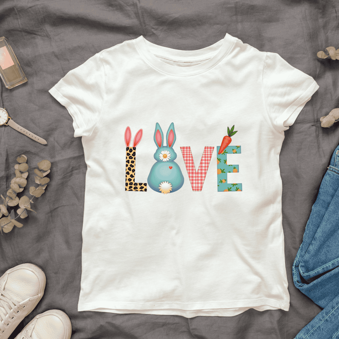 Cute Bunny and Carrot With Love T-shirt Design Bundle cover image.