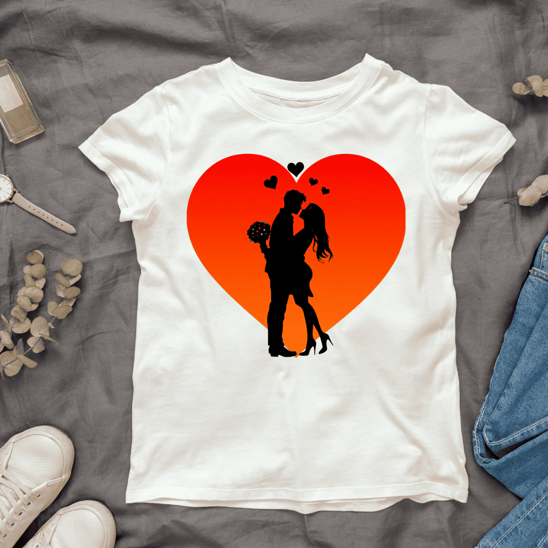 Silhouette of Couple in Love, Romantic T-shirt Design Bundle cover image.