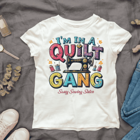 Quilt Gang Typography T-shirt Design cover image.