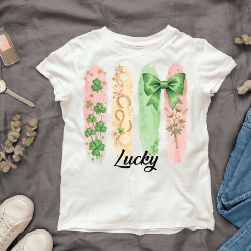 Shamrock and Clover Watercolor for St Patricks Day T-shirt Design cover image.