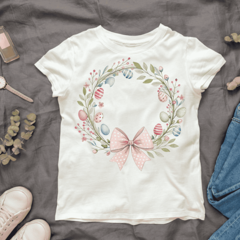 Eggs in a Floral Wreath T-shirt Design Bundle cover image.