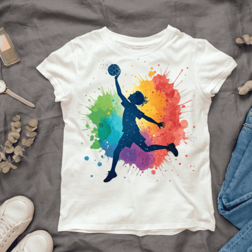 Colorful Volleyball Player T-shirt Design cover image.