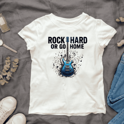 Rock Hard Or Go Home Text T-shirt Design cover image.