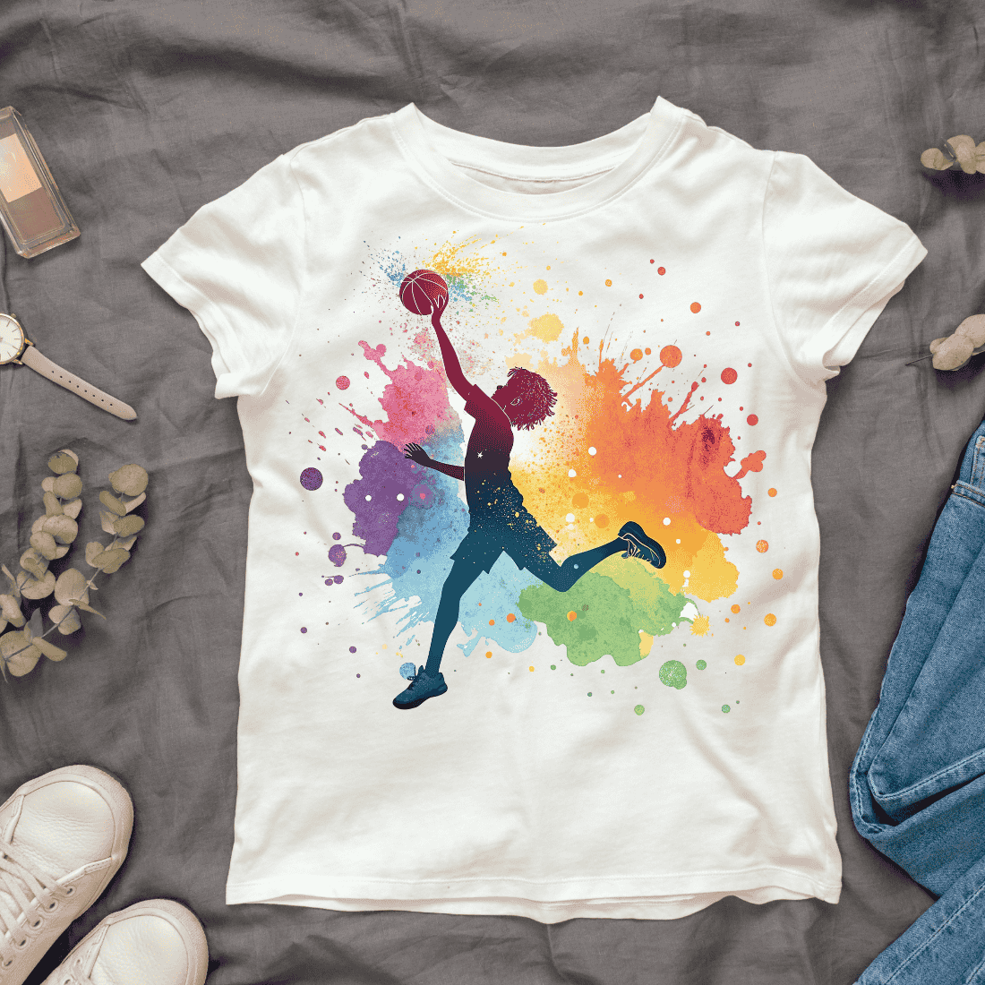 Colorful Volleyball Player Jumping to Hit the Ball T-shirt Design cover image.