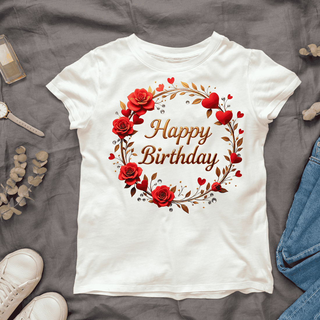 Happy Birthday Floral Wreath T-shirt Design Bundle cover image.