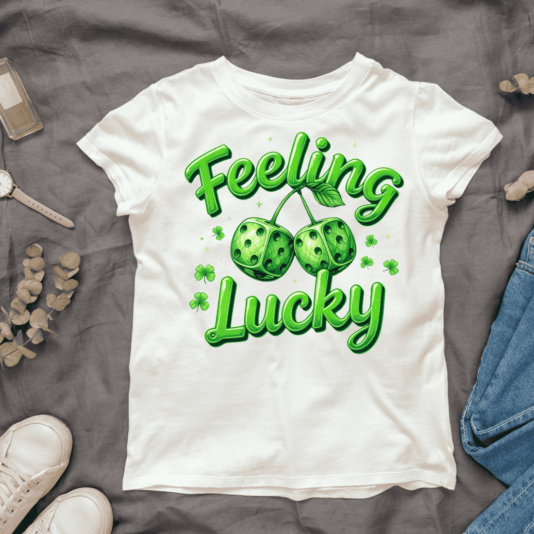 Green Clover and Lucky Typography T-shirt Design Bundle cover image.