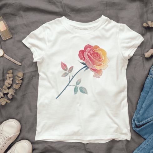 Pink Rose with Delicate Petals T-shirt Design cover image.