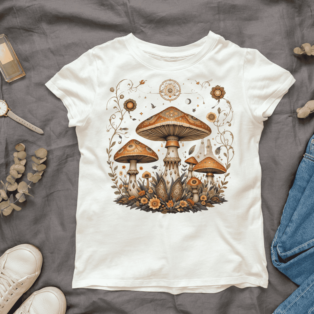 Mystical Mushroom Group T-shirt Design cover image.