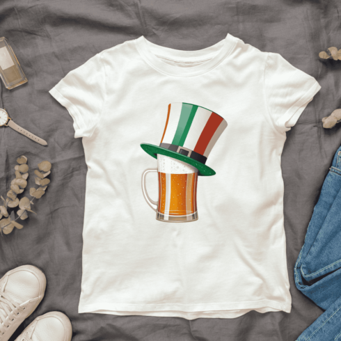 Beer Mug with Green Hat for St Patrick's Day T-shirt Design cover image.