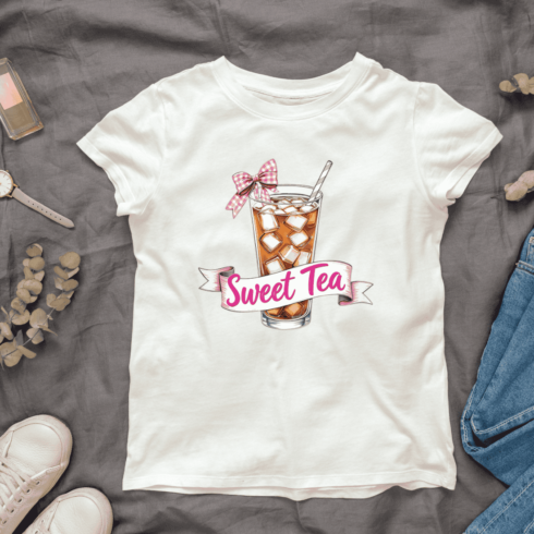 Sweet Tea Text with Glass T-shirt Design cover image.