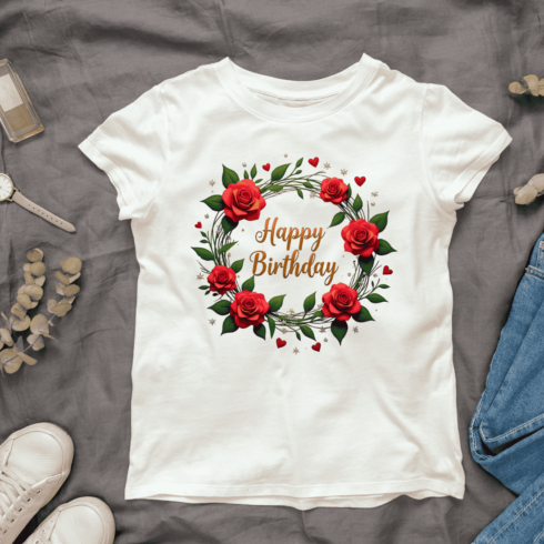 Happy Birthday Rose Wreath T-shirt Design Bundle cover image.