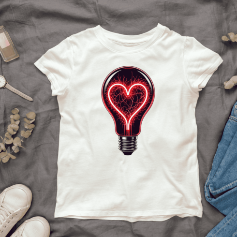 Glowing Heart in Lightbulb T-shirt Design cover image.