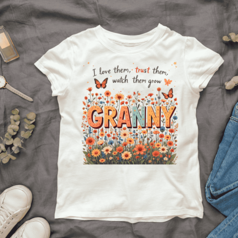 Granny Floral Field T-shirt Design cover image.