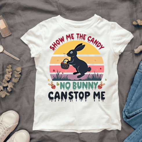 Black Bunny with Candy Basket T-shirt Design Bundle cover image.