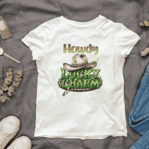 Howdy Lucky Charm Cowboy Hat T-shirt Design cover image.