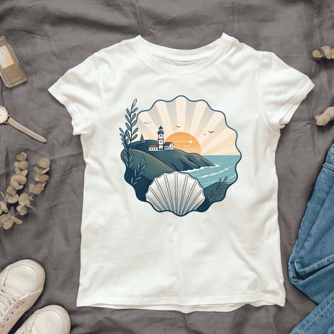 Nautical Illustration for Summer Vacation T-shirt Design cover image.