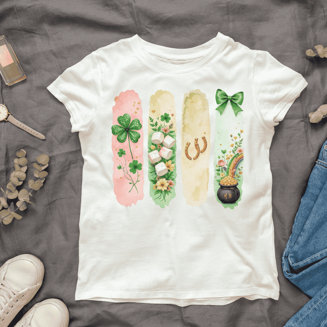 Adorable Leprechaun and Pot of Gold T-shirt Design cover image.