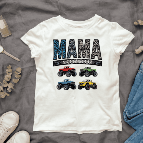 Dark color Mama Monster Truck T-shirt Design cover image.