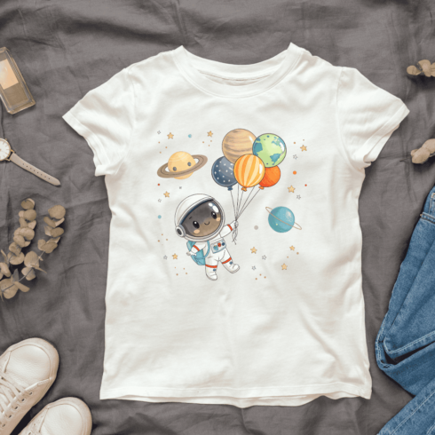 Cartoon Astronaut Floating in Space T-shirt Design cover image.