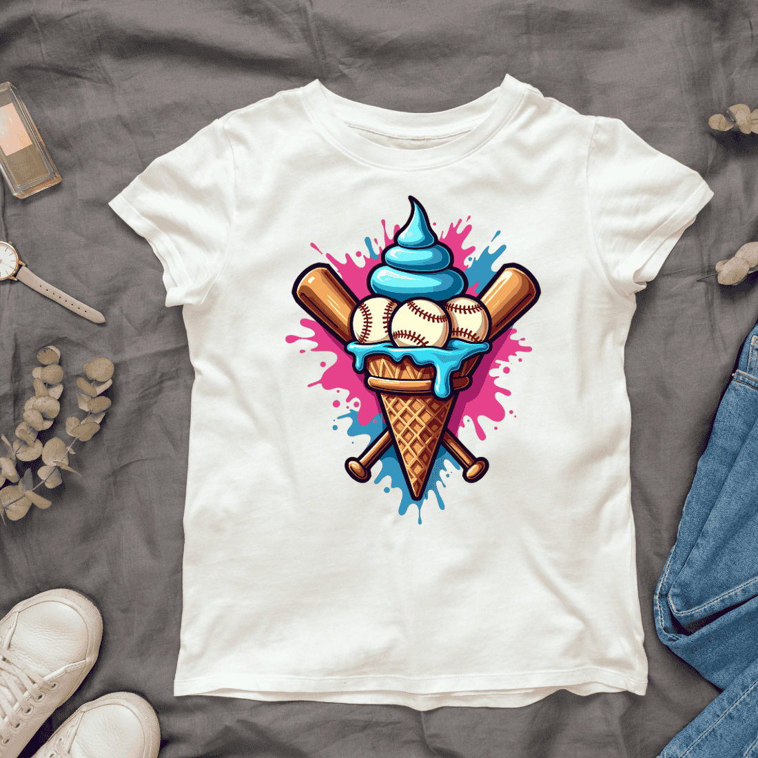 Baseball Balls in Ice Cream Cone T-shirt Design cover image.