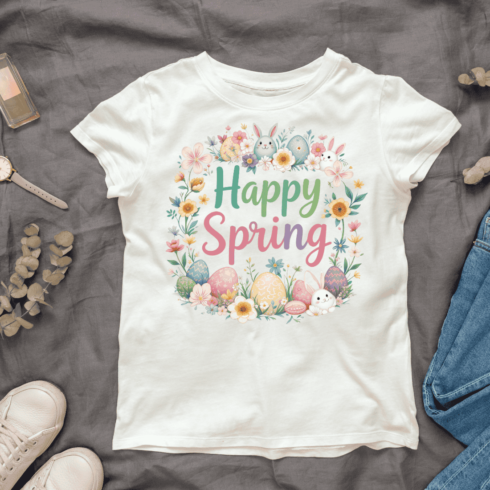 Spring Flowers and Bunny T-shirt Design cover image.