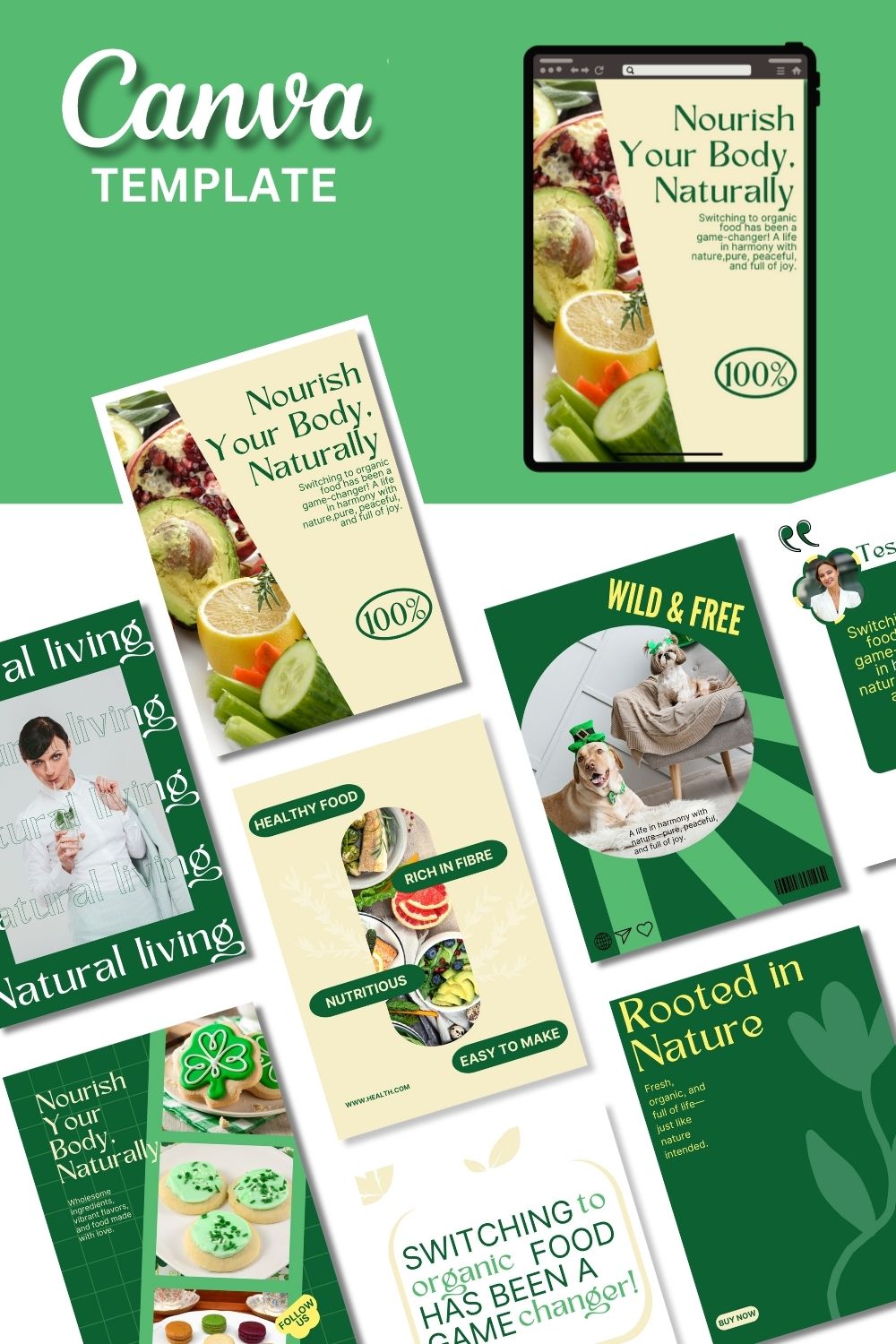 HEALTH AND WELLNESS CANVA TEMPLATES BUNDLE pinterest preview image.