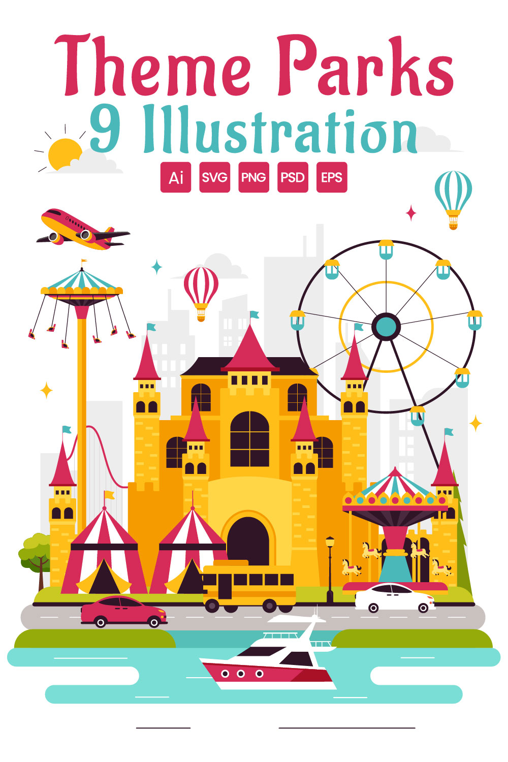 9 Amusement Park Illustration pinterest preview image.