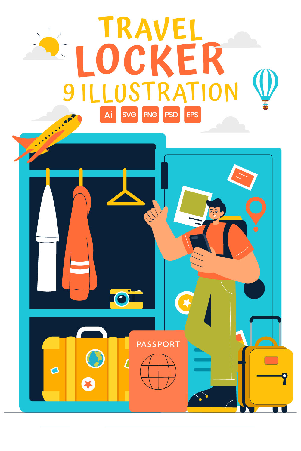 9 Travel Locker System Illustration pinterest preview image.